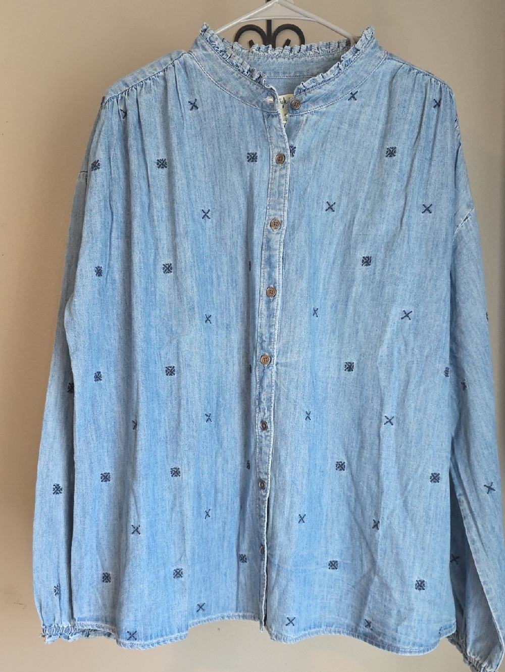 Style & Co. Light Blue Embroidered Button-Front Blouse Size XL